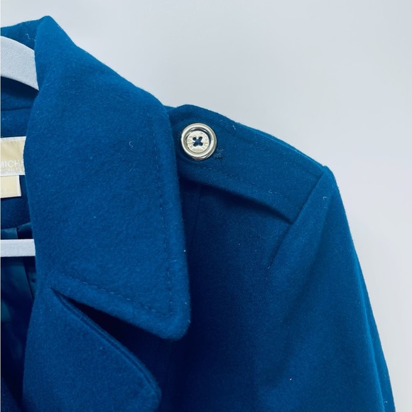 Michael Kors Wool Blend Double Breasted Pea Coat Women's Gold Button Blue Size L - Picture 8 of 13